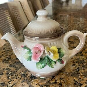 Nuovo Capodimonte small porcelain teapot with hand painted flowers, Italy